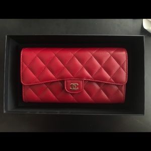 Chanel Red Caviar Classic Long Flap Wallet